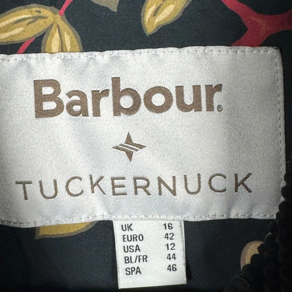 Barbour x Tuckernuck Kinsley Quilted Jacket Black Floral Lined Womens Sz 12 - Picture 13 of 16